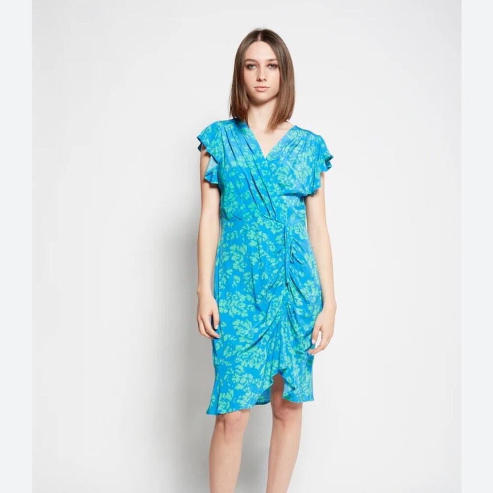 Suncoo Paris Calie Dress Blue Green Lagoon Print Size T1 or US Small NWT